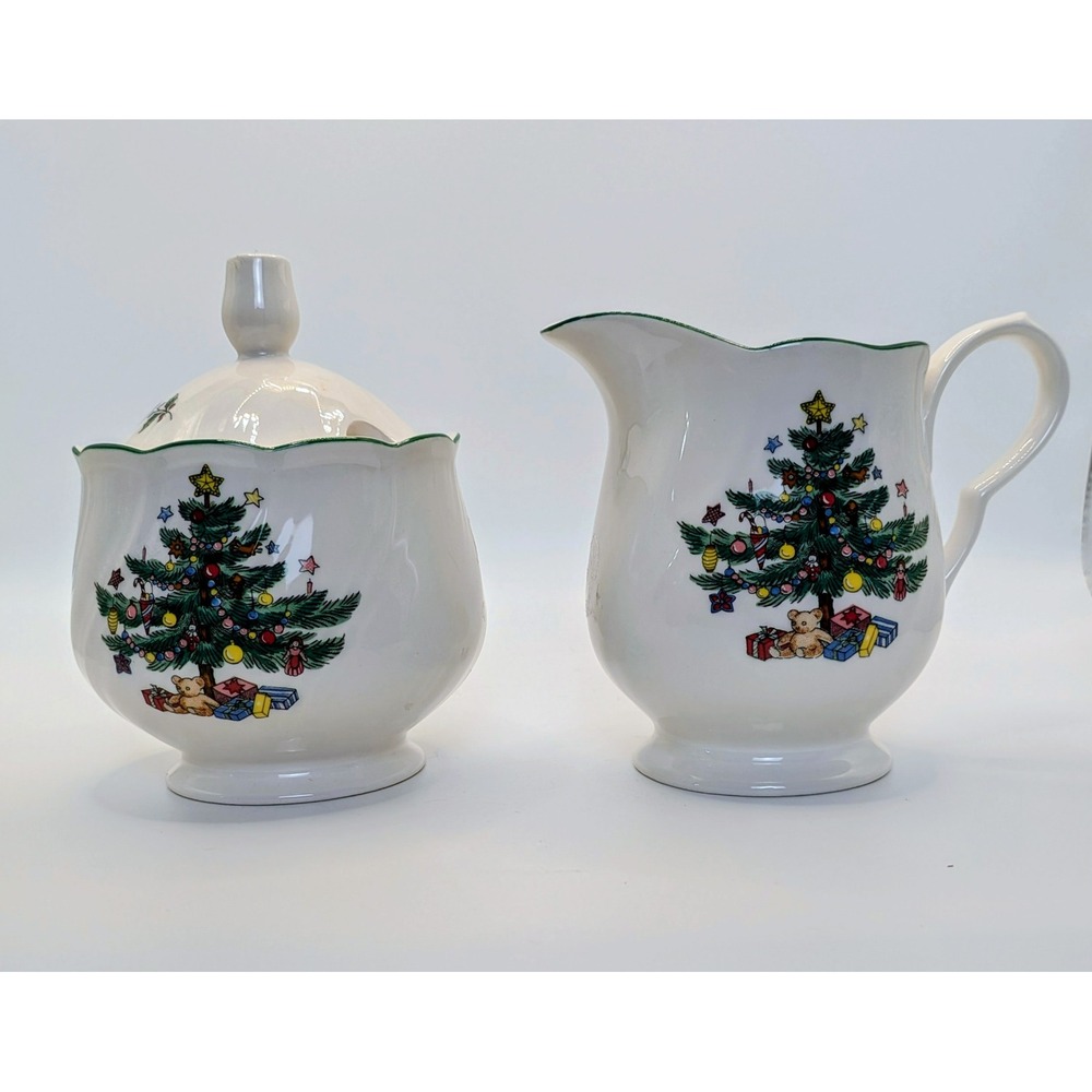 Vintage 1980's Nikko Happy Holidays Sugar and Creamer Set Christmas Holiday